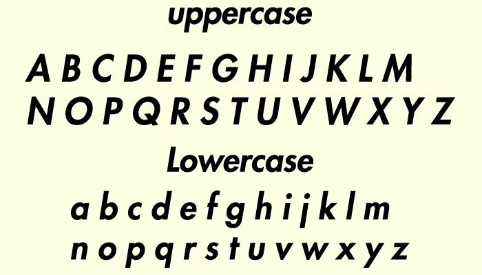 Futura Oblique Font Character map