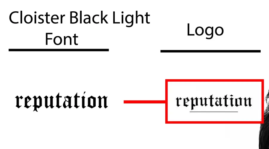 Reputation Album logo vs Cloister Black font similarity example