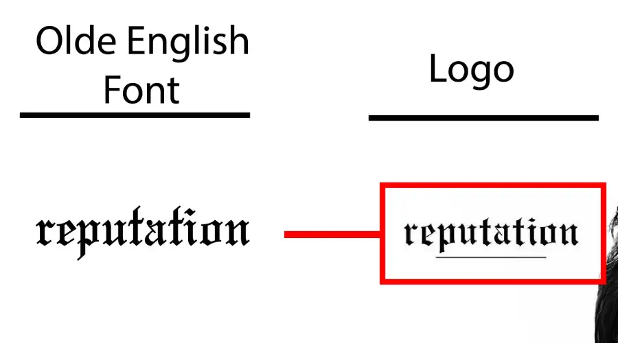 Reputation Album logo vs Olde English font similarity example