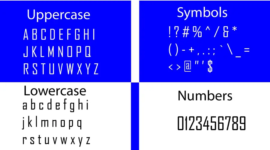 Agency FB Font Characters and Symbols View