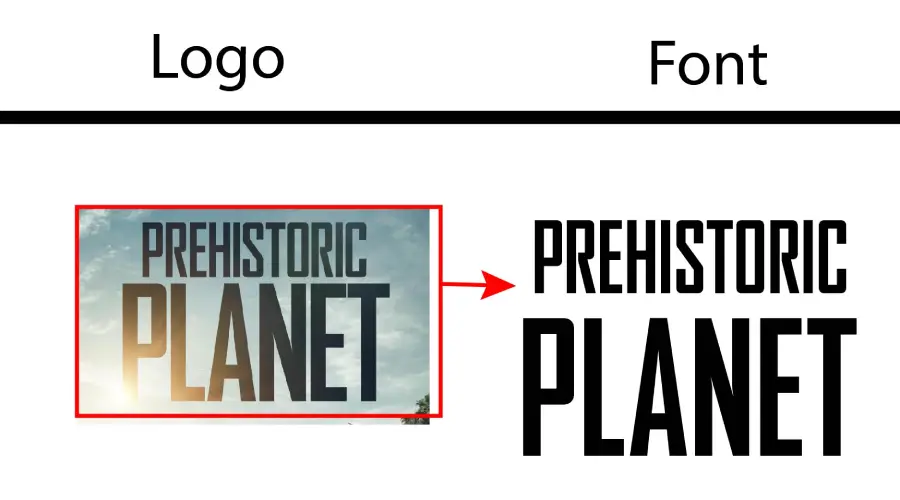 Prehistoric Planet logo vs Agency FB Bold Condensed font similarity example